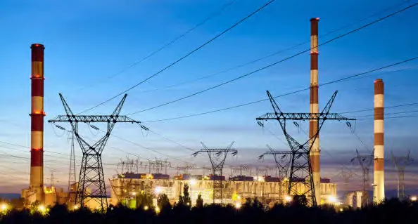 Industrial power installation at dusk